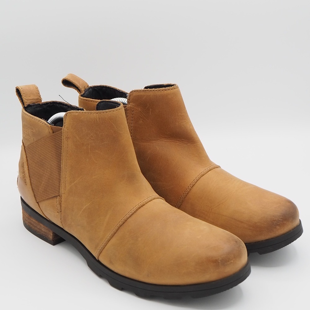 Sorel Emelie Chelsea Waterproof Boot Size 10 Brown Leather Ankle Booties Outdoor